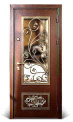 Дверь металлическая с окном и коваными элементами